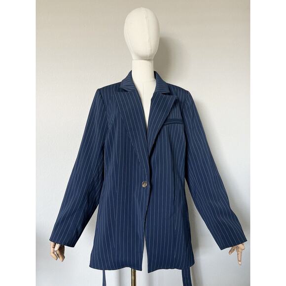 Jason Wu X ELOQUII Navy Blue Pinstripe Blazer Jacket Belted Pockets Size 20 - Picture 5 of 16